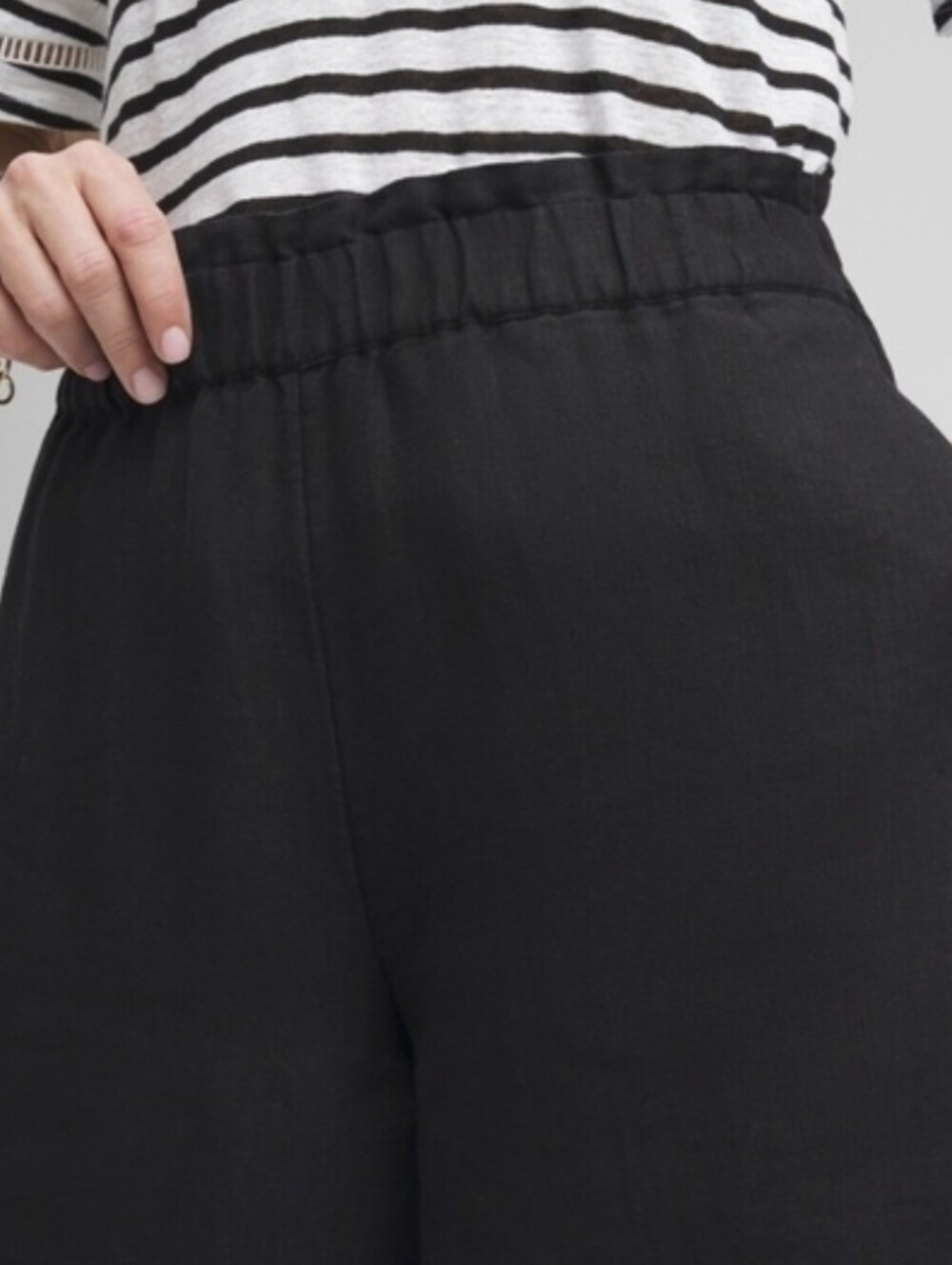 Chico's Pull-On Black Linen Wide Leg Crop Culotte Pants - Size 6 - Picture 2 of 16